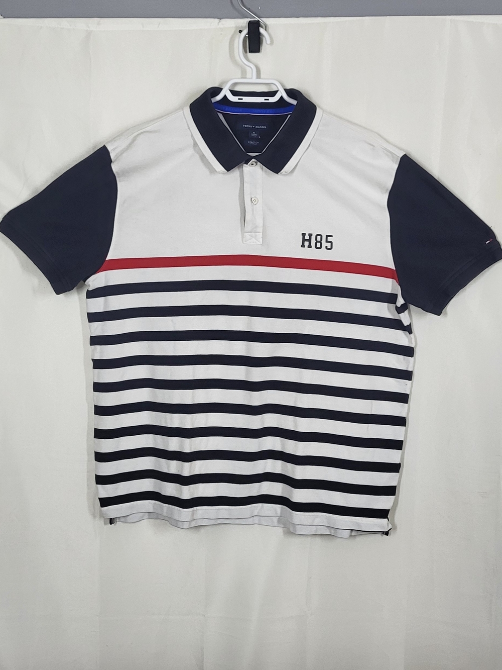 Tommy Hilfiger H85 Navy, White & Red Striped Polo
